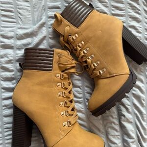 Stylish Tan and Brown Heeled Boots